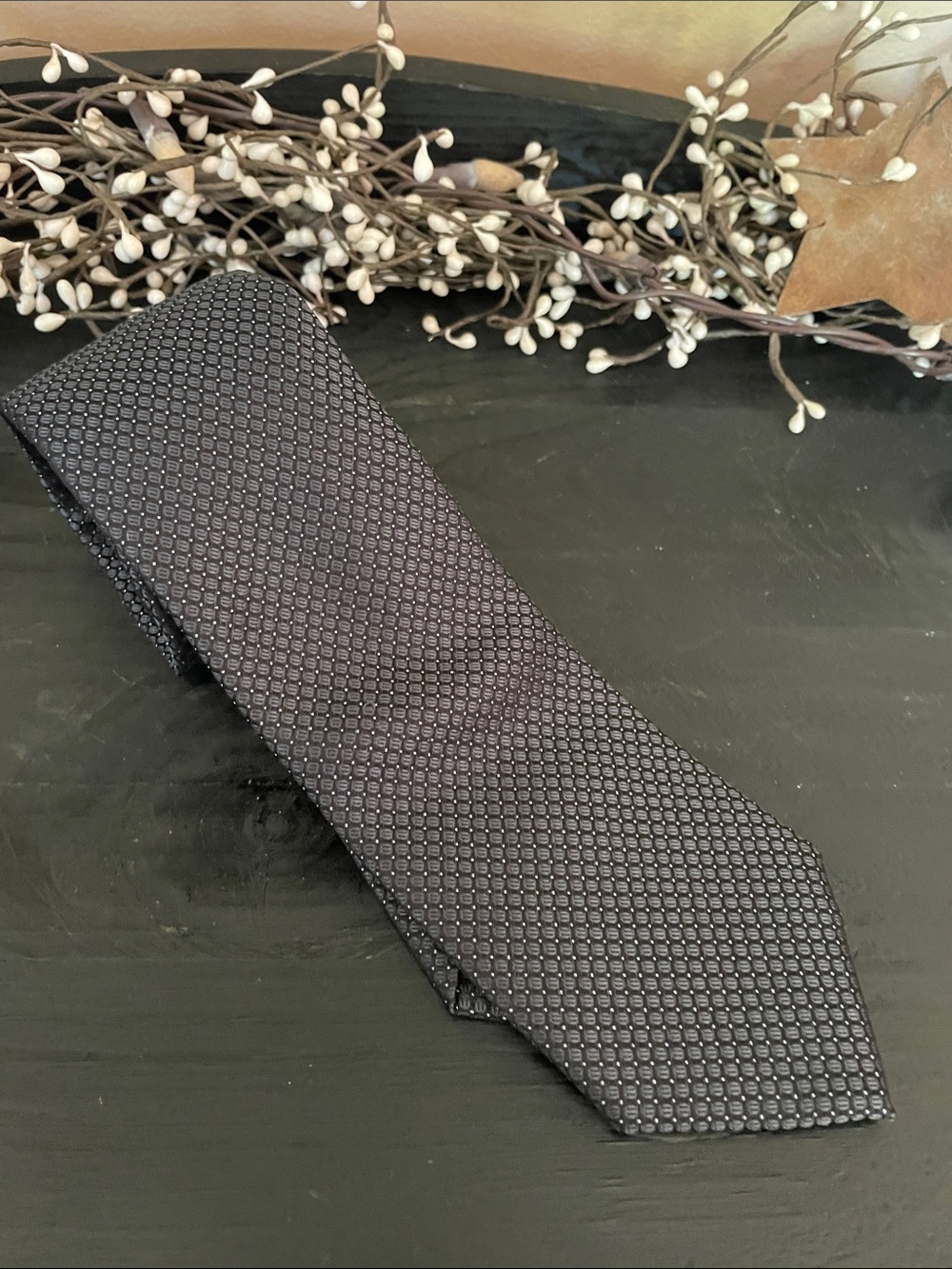 Calvin Klein Textured Charcoal Gray/Navy Geometric Tie